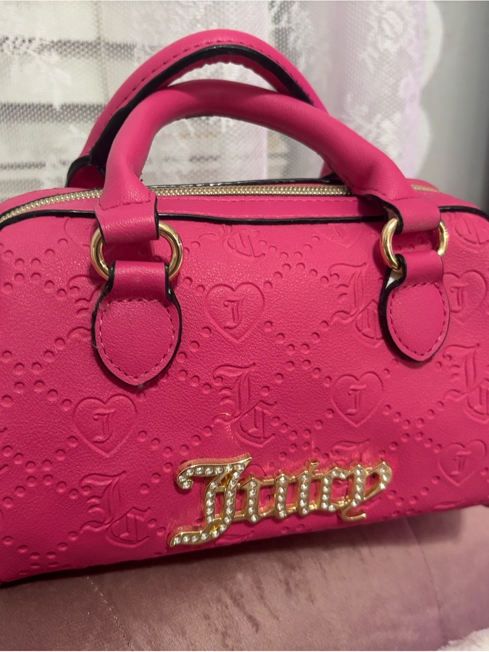 Juicy Couture Bright Pink Embossed Satchel with Gold Logo